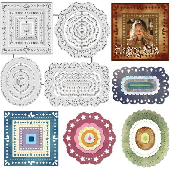 21Pcs Metal Cutting Dies Stencils Flower Round Assorted Shapes Embossing Tools Round Oval Rectangle Frame Cutting Dies Layering Background Die Cuts for Paper Card Making Scrapbooking Album