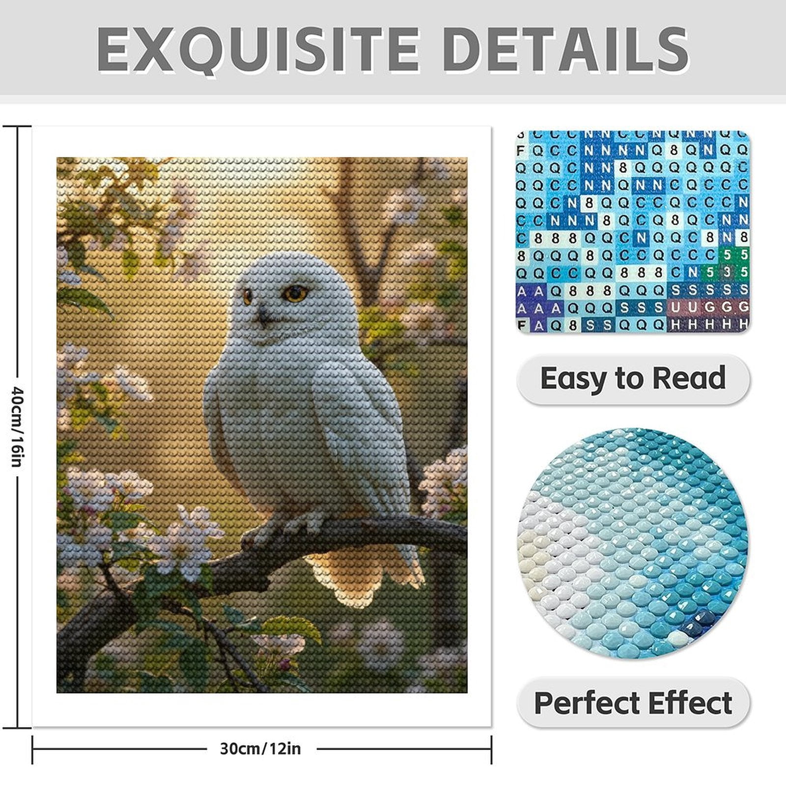Diamond Art Kits for Adults - 5d White Owl In Blossom Tree Diamond Painting for Adults, Diamond Art for Adults Beginners, Diamond Painting Kits for Adults for Home Wall Decor