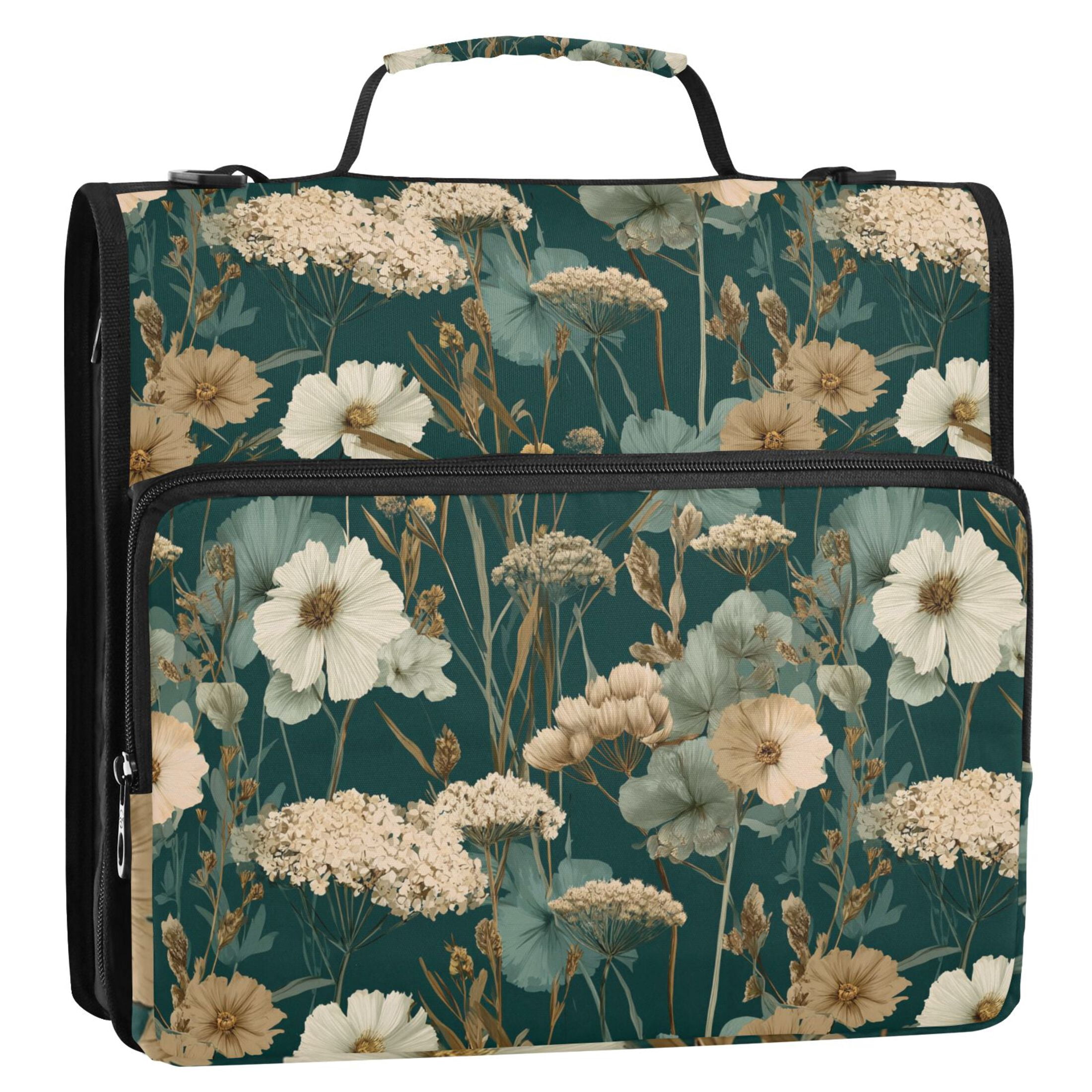 Zipper Binder Natural Scenery and Wildflowers 1.5 Inch Binder Folder Bag with Shoulder Strap and Handle