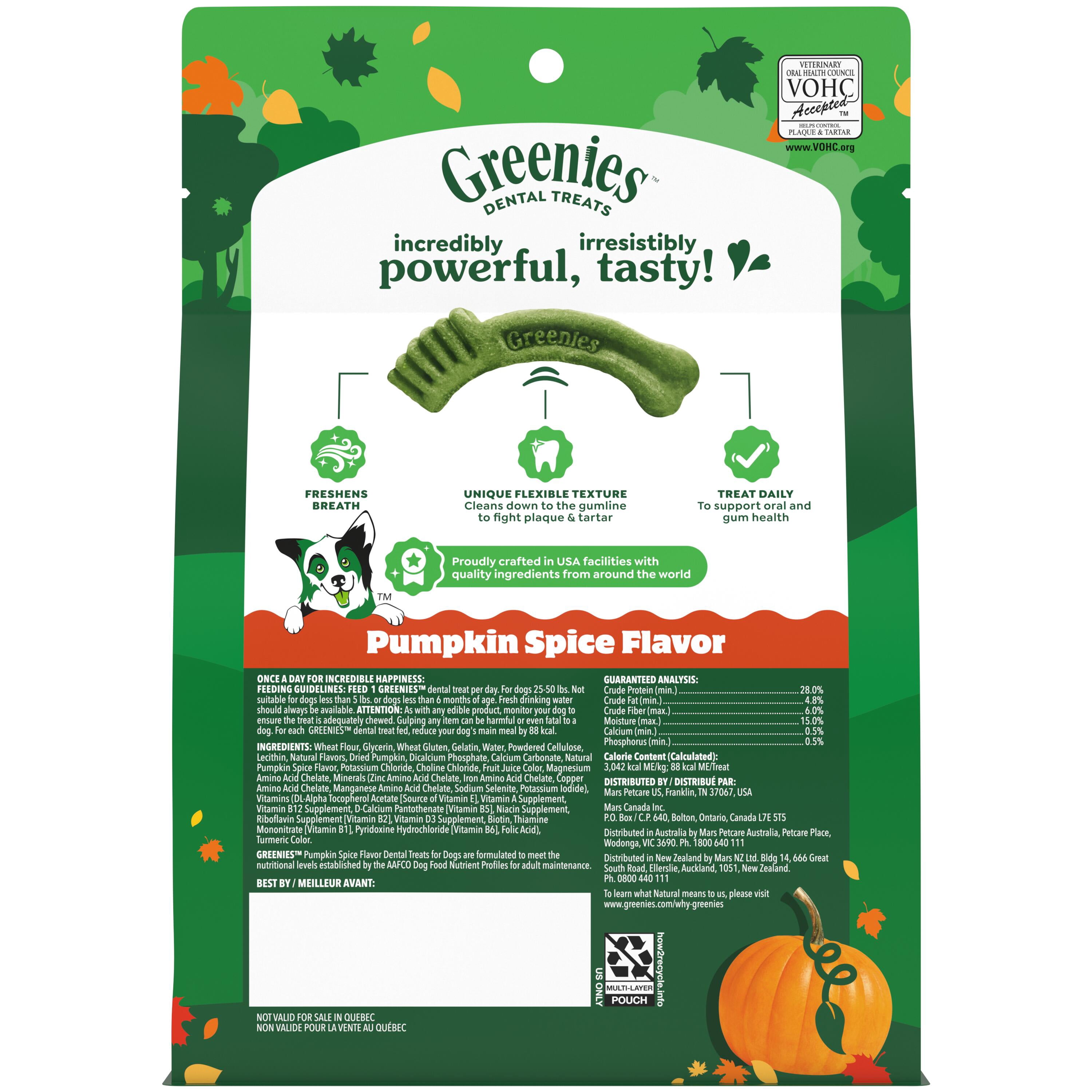 Greenies Pumpkin Spice Flavor Adult Natural Dental Dog Treats Regular Size, 12 oz Pack (12 Count)