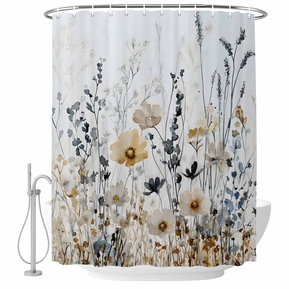 Xipuska Vintage Floral Spring Shower Curtain - Water Repellent Fabric Shower Curtains Washable, Farmhouse Botanical Blooms Decorative Polyester Cloth Bathroom Curtains Modern Bath Decor 66"x72"