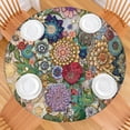 thumbnail image 2 of Colorful Pioneer Flower Pattern Round Fitted Tablecloth with Elastic Edge,Dining Table Cover Waterproof,Outdoor Round Tablecloth for Camping,Dining,Indoor and Outdoor, 2 of 7