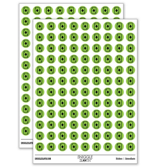 Playing Card Ace of Diamonds 200  Round Stickers - Gloss Finish - 0.50" Size - Light Green
