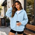 thumbnail image 2 of Hearthz Women's Zip Up Hoodie Jacket Solid Color Drop Shoulder Zipper Hoodies for Women Fall Winter Warm Pullover Sweatshirts for Women with Pocket Light Blue XXXL, 2 of 6