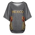 thumbnail image 4 of Mexico 2026 Soccer Cup Style V-Neck Tunic for Women, Short Sleeve Loose Fit Top with Gold Letter & Flame Graphic, Lightweight Breathable Jersey, 1 PC Gray XXL, 4 of 5