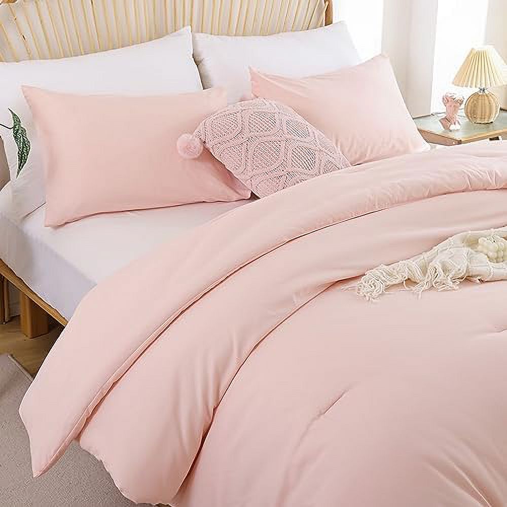 Blush Comforter Set Queen, 3pcs (1 Boho Pink Comforter & 2 Pillowcases) All Season Soft Bedding Lightweight Bedspread Blanket Quilt