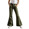 thumbnail image 3 of Resicozy Girls Plaid Flare Pants High Waist School Uniform Y2K Bell Bottoms Back to School Button Trousers with Pockets 5-15 Years Dark Green 160, 3 of 10
