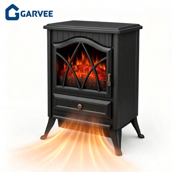 GARVEE 10.2" x 20.5" Floor Standing 5118 BTU Electric Indoor Fireplace, 750W/1500W, 120V, Black