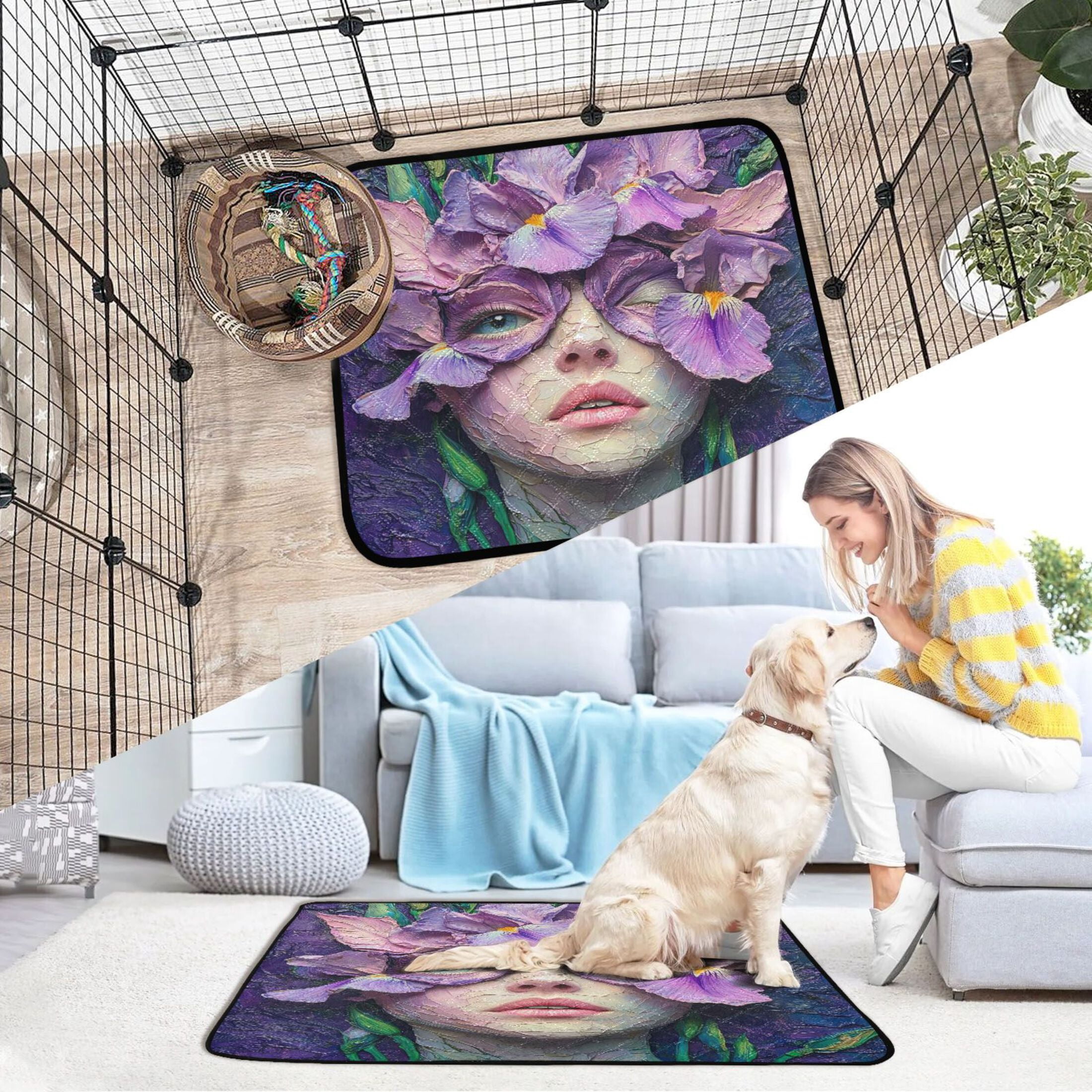 Qxltty Iris Fairy Cat litter Pads Pet Set of 2 Diaper Mats Center Anti-leakage Layer Absorbent Soft and Comfortable