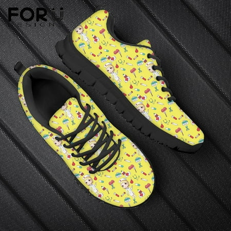 

Flats Lace Up Shoe for Women Kawaii Cartoon Nurse Pattern Sneaker Shoes Lady Breathable Air Mesh Shoes Zapatos Mujer