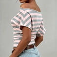 thumbnail image 7 of yillto Women off Shoudler Tops Striped Short Sleeve Shirts Casual Tunics Tees Ruched Slim Fashion Outfits, 7 of 7