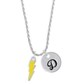 thumbnail image 1 of Delight Jewelry Silvertone Yellow Lightning Bolt Silvertone Script Initial Disc - D - Charm Necklace, 20"+3", 1 of 4