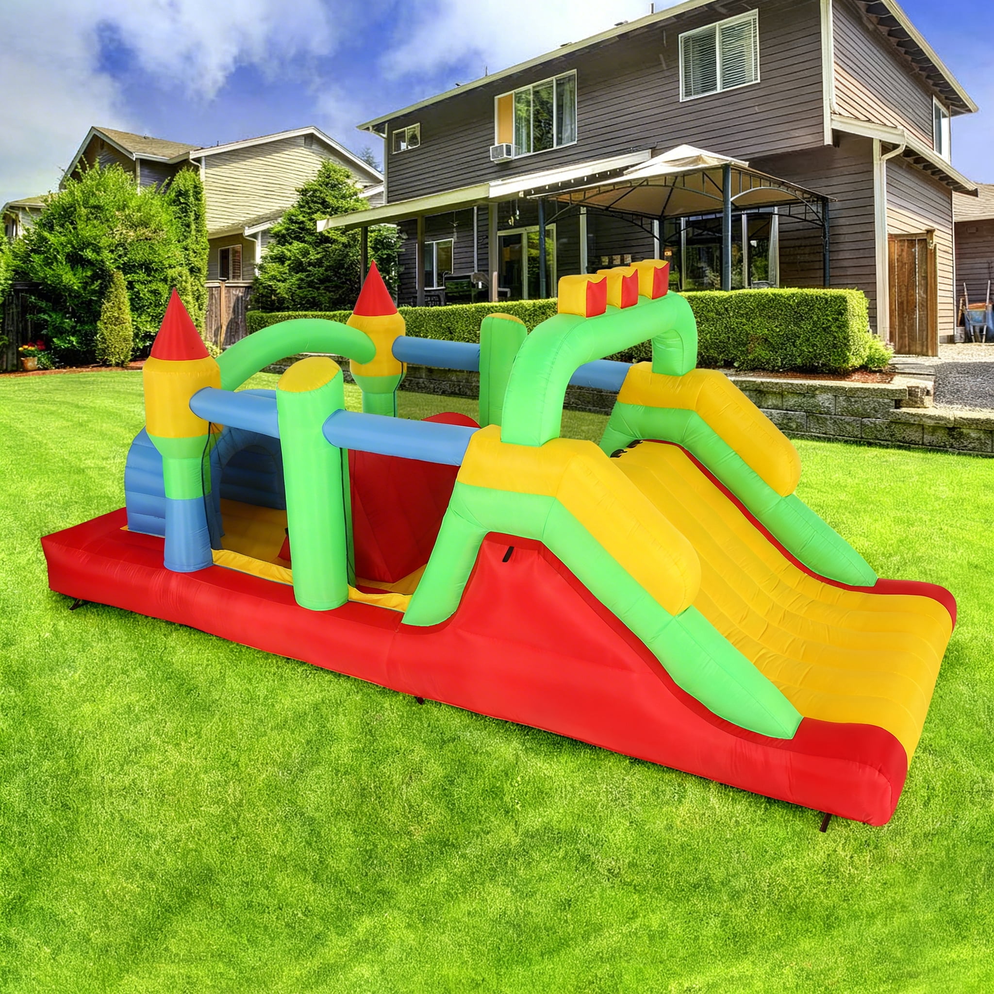Sailvan Inflatable Bounce House, Indoor/Outdoor Bouncy House with Inflatable Obstacle Dual Tunnels, Large Slide Climbing Bounce Area Castle for Party