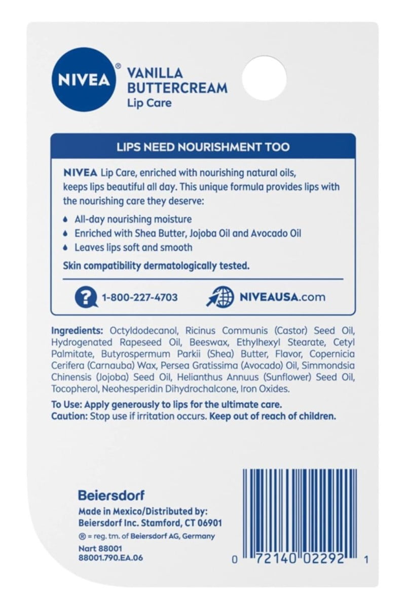 Nivea Lip Care Vanilla Butter Cream 0.17 Ounce Carded (Pack of 6)