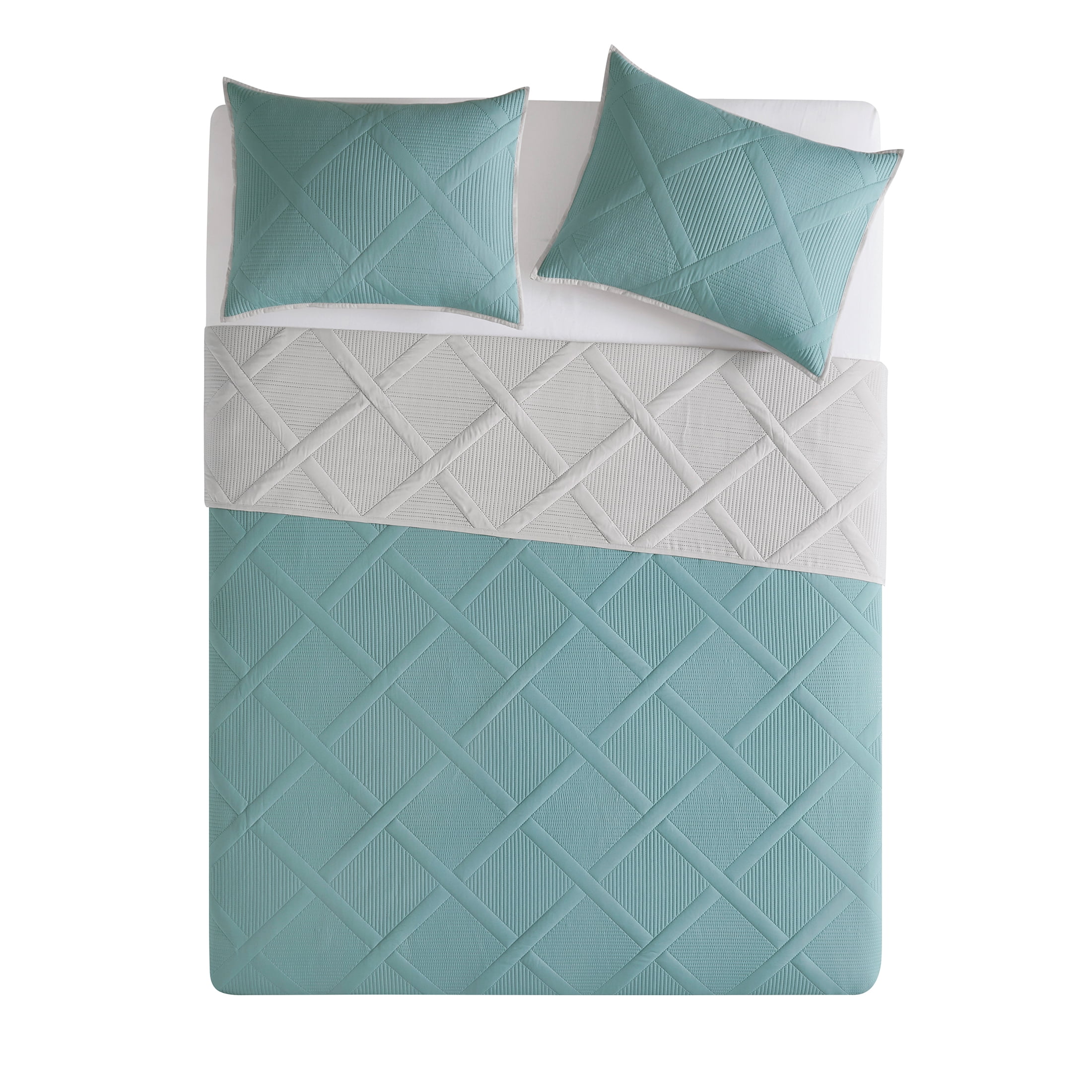 Mainstays Reversible Diamond Quilt, Teal Blue/Grey, Full/Queen, Microfiber