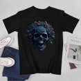 thumbnail image 3 of Skull and Flower T-shirt Halloween T-shirt Gothic Style Aesthetics T-shirt Unisex Tees, 3 of 5