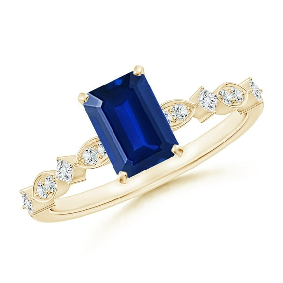 ANGARA Lab Grown 1.05 Ct Blue Sapphire Engagement Ring for Women in 14K Yellow Gold (Size-7x5mm) | September Birthstone, Anniversary, Jewelry Gift for Women | Lab-Grown Blue Sapphire Ring
