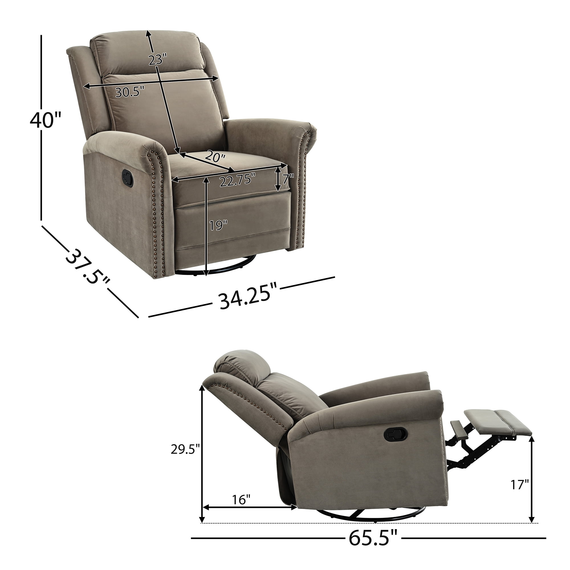 Euroco 360° Swivel Recliner Manual Rocking Recliner Home Theater Manual Recliner Chair Nursery Rocker with Adjustable Backrest for Living Room, Light Brown