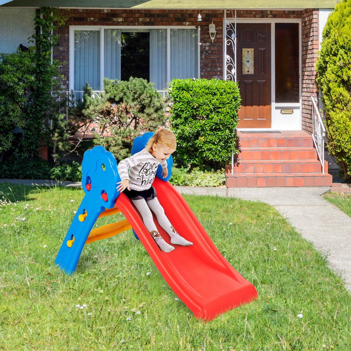 Indoor Patio Garden Caraya Toy Kids Junior Folding Climber 2 Step Play Slide Indoor Outdoor Easy Store Space Saving for Yard
