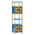 thumbnail image 4 of 58.86'' Tall Storage Cabinet with Open Compartments and 2 Canbinets with Doors,Freestanding Cabinet with Wood+Metal Frame,4-Door High Cabinet for Home Kitchen,Living Room,Bathroom,Black+Blue, 4 of 6
