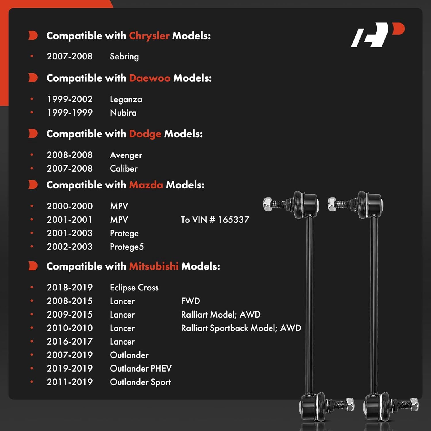 A-Premium 2Pcs Front Sway Bar Link Stabilizer Link Kit Compatible with Dodge Caliber 2007-2008, Chrysler Sebring 2007-2008