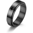 thumbnail image 1 of ORUYROP 6mm/8mm Titanium Steel Black/Silver/Gold Fidget Ring Engraved Small Cross Stainless Steel Spinner Rings Stress Relieving Anxiety Ring Engagement Wedding Promise Band for Women Men Boys, 1 of 4