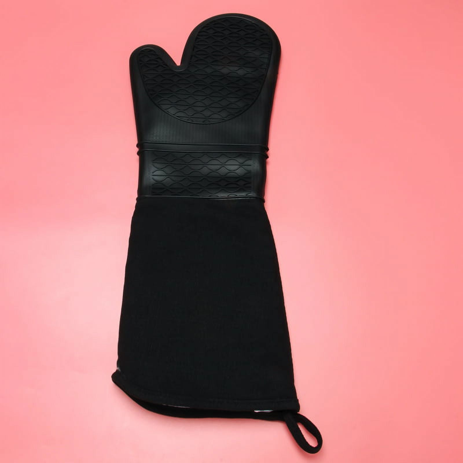 Extra Long Silicone Oven Mitts Heavy Duty Commercial Grade Oven Mitts Heat Bbq Gloves with Quilted Cotton Lining 2 Pack