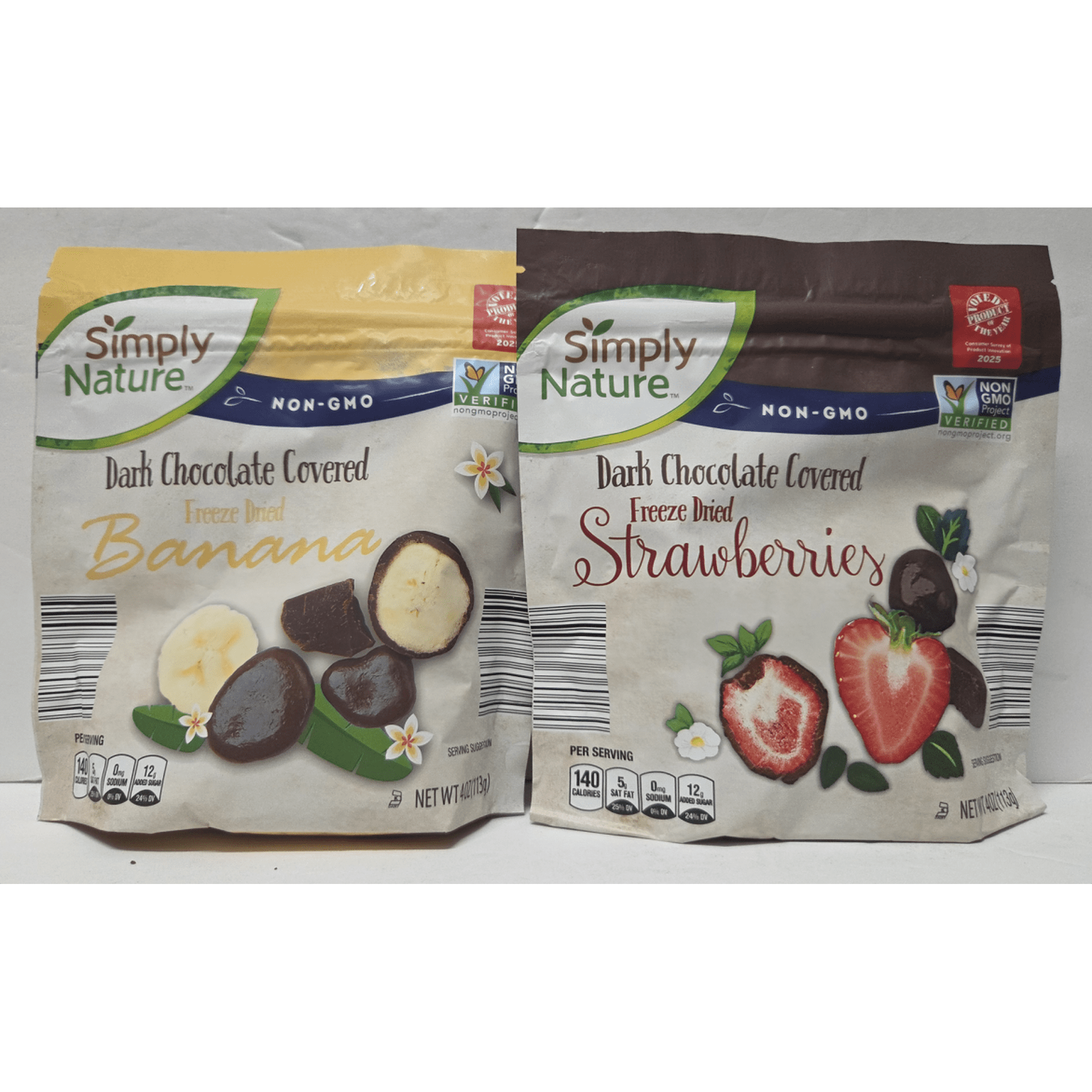 Simply Nature NON-GMO Dark Chocolate Freeze Dried Strawberries & Banana 4oz 113g (2 Bags)