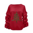 thumbnail image 2 of Yteetum Christmas Sweatshirt for Women Oversized Crewneck Christmas Tree Print Pleated Ruffle Trim Pullover Hoodless Sweatshirts Womens Casual Xmas Graphic Round Neck Loose Lantern Sleeve Sweatshirts, 2 of 5