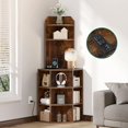 thumbnail image 2 of YITAHOME Corner Shelf with USB Ports & Outlets, Industrial Corner Storage Cabinet Rack Charging Station, Wooden Display Bookshelf Bookcase for Living Room, Bedroom, Dining Room, Kitchen, Rustic Brown, 2 of 4