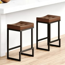 FIRAVOE Bar Stools Set of 2, 24" Counter Height Bar Stools (Backless) Faux Leather Saddle Counter Stools for Kitchen Island, Brown