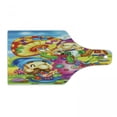 thumbnail image 1 of Fantasy Cutting Board, Cartoon Singing Elves with Mushroom Playing Flute Musical Cheerful Illustration, Tempered Glass Cutting and Serving Board, Wine Bottle Shape, Multicolor, by Ambesonne, 1 of 1