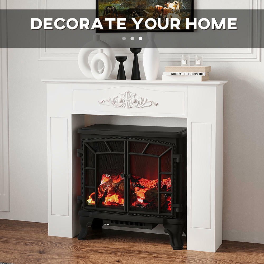 Resenkos Fir Wood Fireplace Mantel Surround, 44.75" W x 40" H, Freestanding Electric Fireplace Stove Mantel, Distressed White