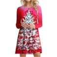 thumbnail image 1 of WaiiMak Robe de Mode pour Femmes Imprimé Arbre de Noël Manches Longues Col Rond, 1 of 4
