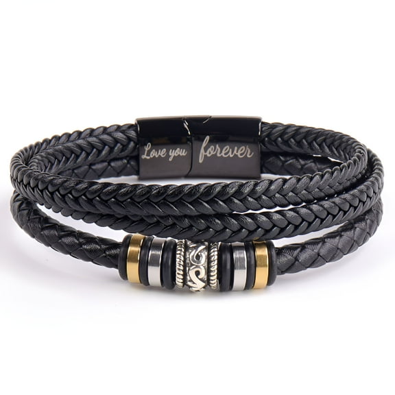 DESIGNICE Braided Leather Bracelet 'I'Ll Always Be with You' Adjustable Wristband Bracelet for Husband,Grandson,Son'S Gift