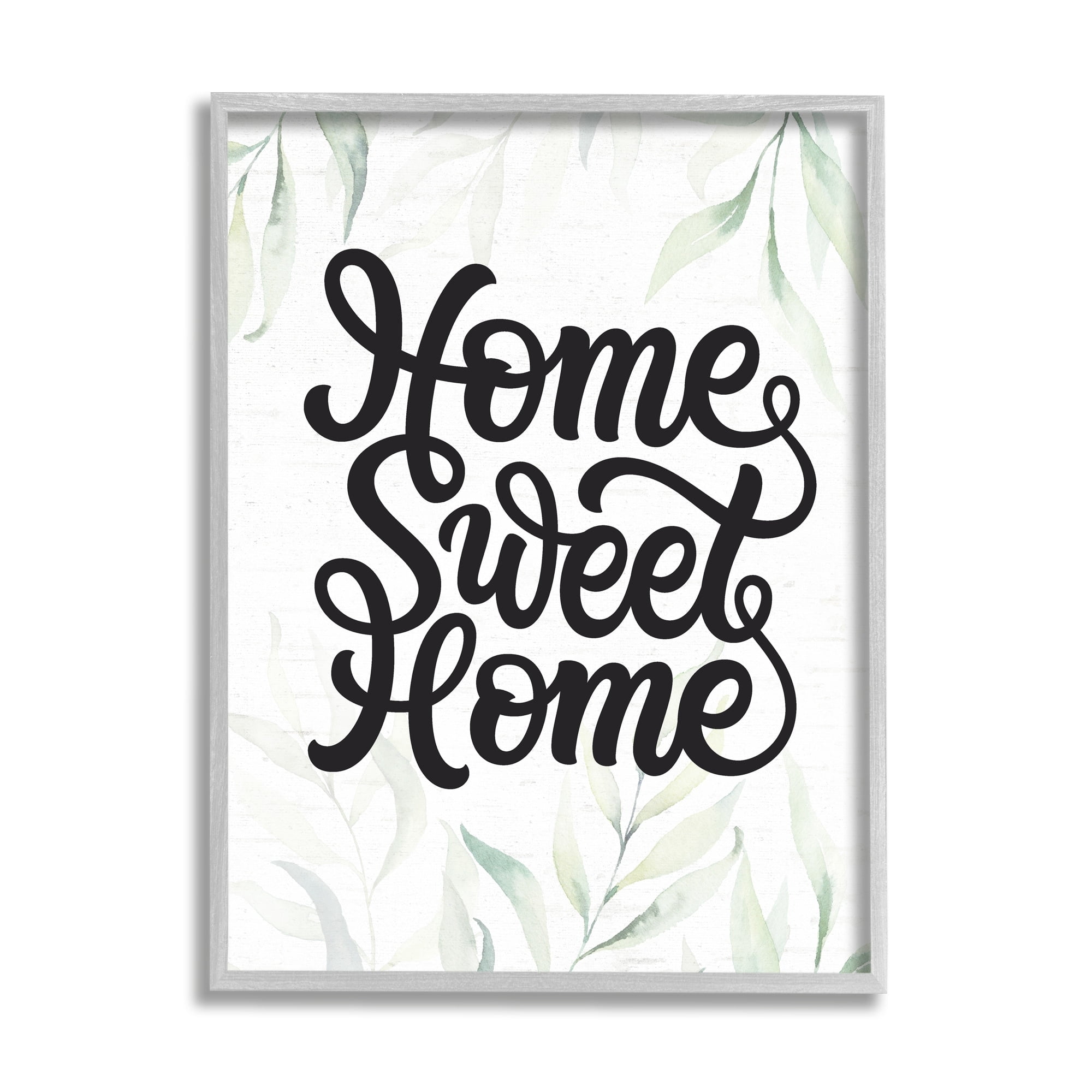 Stupell Industries Sweet Home Bold Retro Calligraphy Plant Leaves Graphic Art Gray Framed Art Print Wall Art, Design by Lettered and Lined