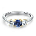 thumbnail image 3 of Gem Stone King 925 Silver and 10K Yellow Gold Blue Created Sapphire and White Topaz Engagement Ring for Women | 1.26 Cttw | Round 5MM | Gemstone September Birthstone | Size 6, 3 of 6