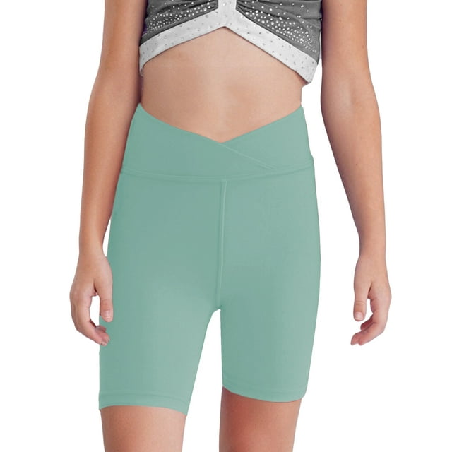 Doomiva Girls Athletic Swim Shorts Solid Color Shorts Sport Cheer Workout Running Dusty Green 130