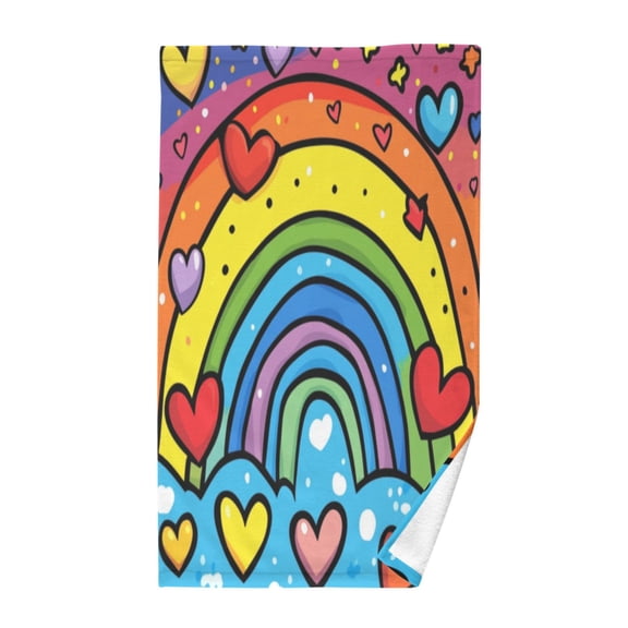 Pure Cotton Face Towel 16x28 Inches Hand Towel Bath Towel Hand Bath Towels Soft Good Water Absorption for Washing Face Wiping Face Rainbows and Love