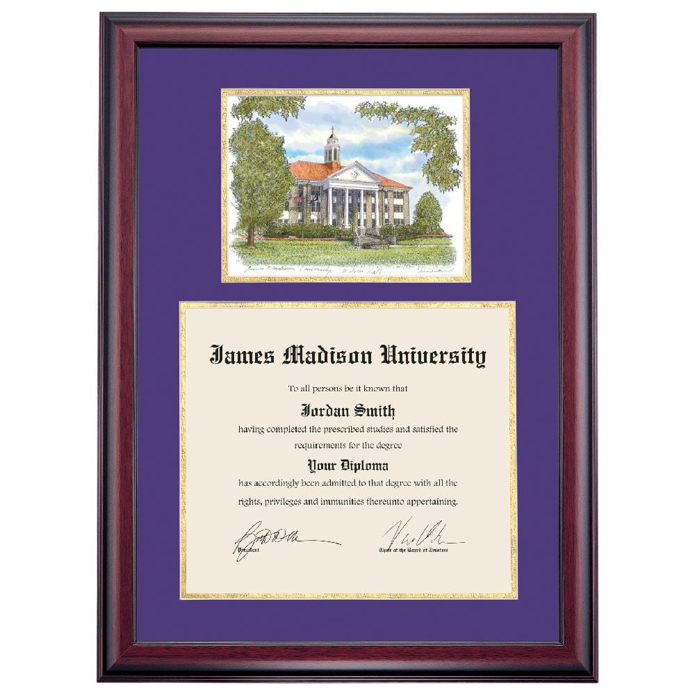 OCM Diploma Frame for James Madison University JMU, Purple/Gold Mat
