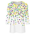 thumbnail image 4 of REORIAFEE Mardi Gras Shirt for Women Purple 3/4 Length Sleeve T Shirt Carnival Graphic Blouses Round Neck Tee Tops Color mix Pullover Crazy Party Trendy Fashion Clothing, 4 of 5