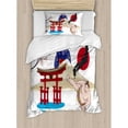 thumbnail image 3 of Asian Duvet Cover Set Queen Size, Japanese Woman Traditional Athlete Temple Hand Fan Ethnic Cultural Icons Illustration, Decorative 3 Piece Bedding Set with 2 Pillow Shams, Multicolor, by Ambesonne, 3 of 3