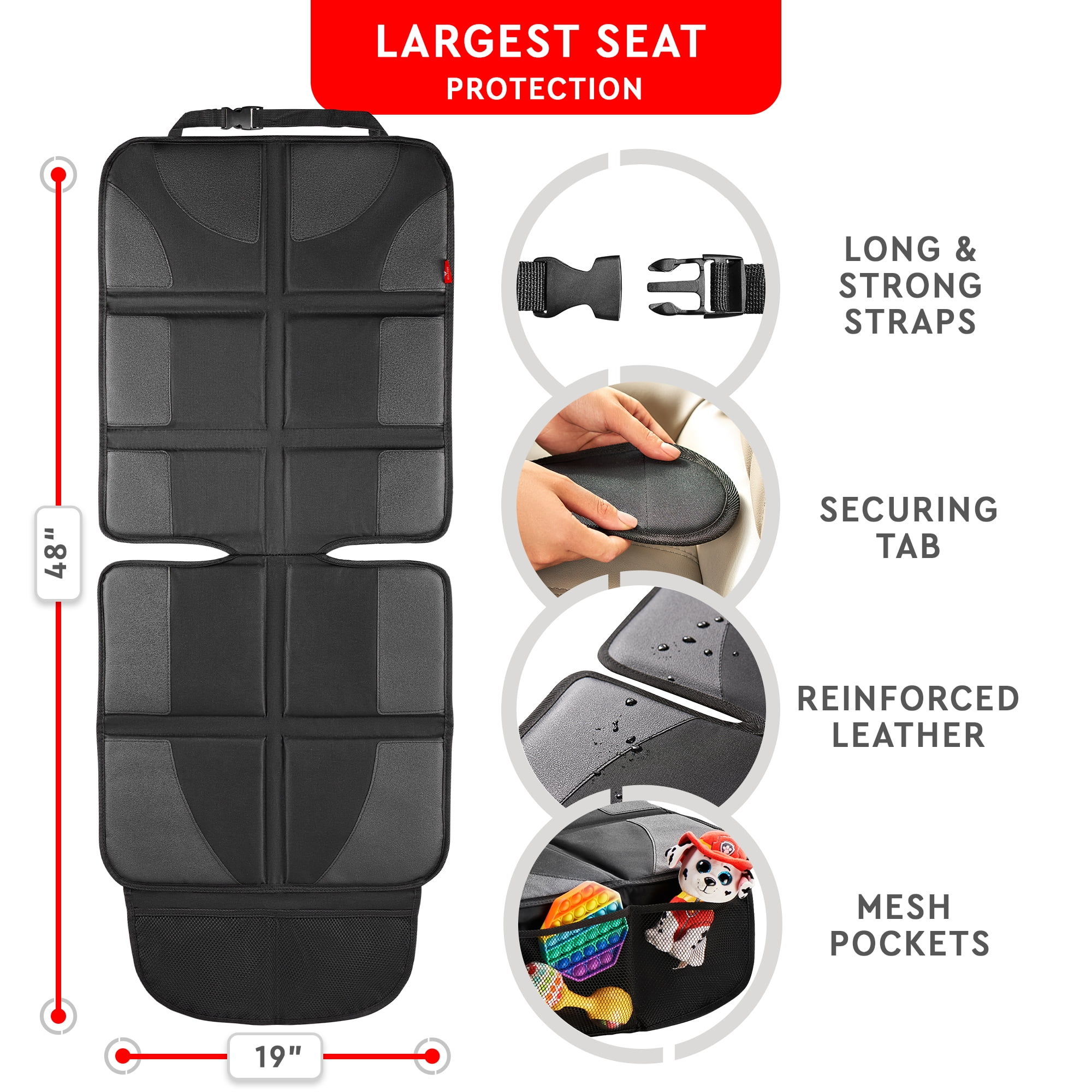 Helteko XL Car Seat Protector for Child Car Seats, Cover Protection, Polyester, 2 pack, Black