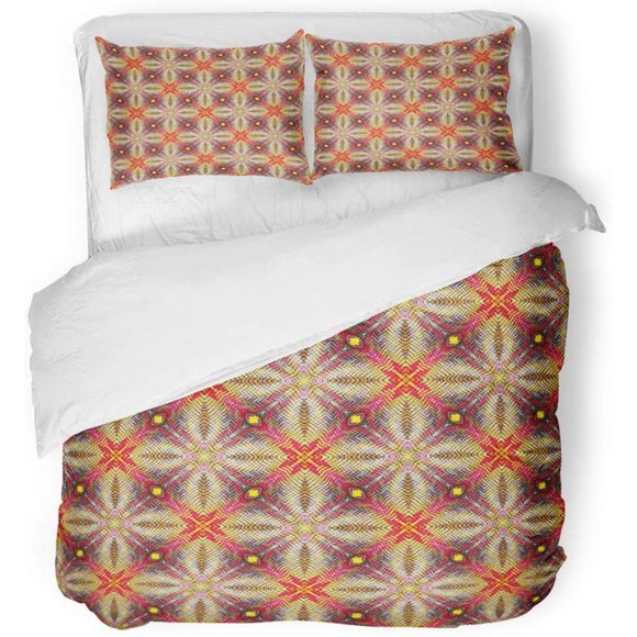 RYLABLUE 3 Piece Bedding Set Brown Abstract The Patterns of Old Weave Rattan Bamboo Traditional Colorful Box Twin Size Duvet Cover with 2 Pillowcase for Home Bedding Room Decoration