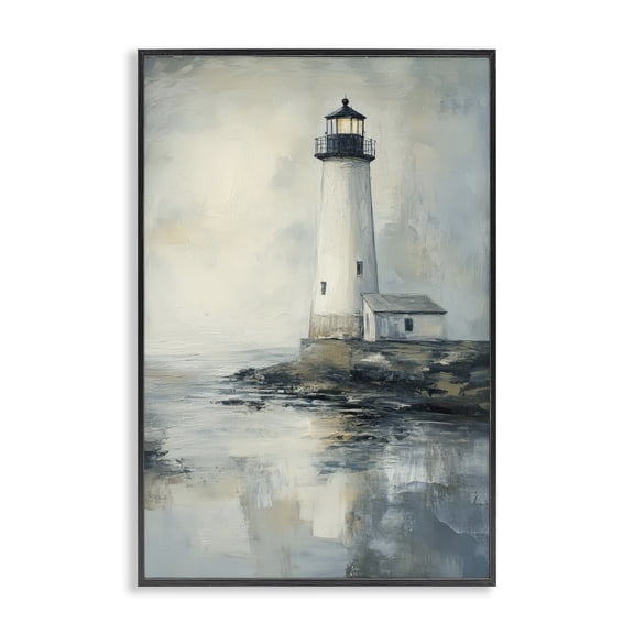 Stupell Industries Transitional Moody Lighthouse Reflecting Black Framed Giclee Art, 12 x 18, by Petals Prints Design