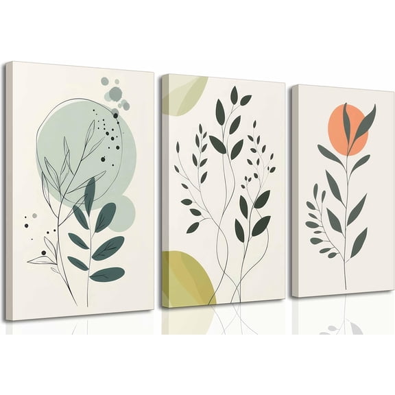3 Pcs Sage Green Boho Canvas Wall Art Modern Minimalist Neutral Abstract Eucalyptus Botanical Painting Pictures Wall Decor Posters Print Artwork for Living Room Bedroom Office Home Decoration