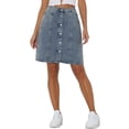 thumbnail image 1 of Faldas de mezclilla A-Line de mujer INSPIRE CHIC, cintura alta, con botones en la parte delantera, falda de jeans casual para el Día de la Madre, gris claro azul S, 1 of 6