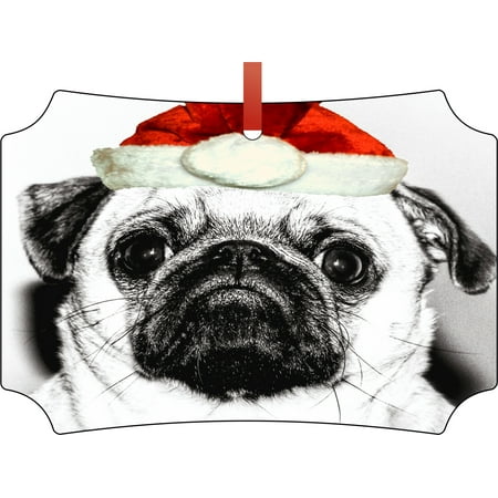 Ornament Dog Black And White Pug In A Santa Claus Hat Double Sided