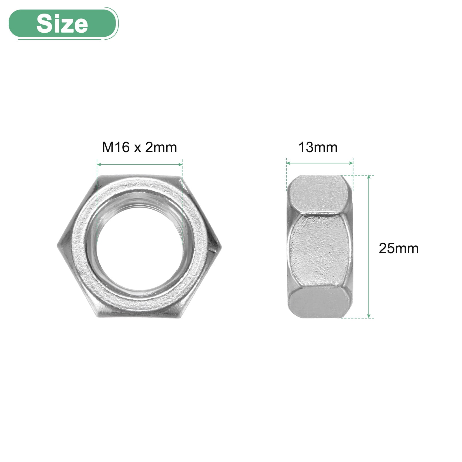 Uxcell 20 Pack Metric Hex Nuts M16 x 2mm Thread Stainless Steel Hexagon Nut for Machinery Automotive