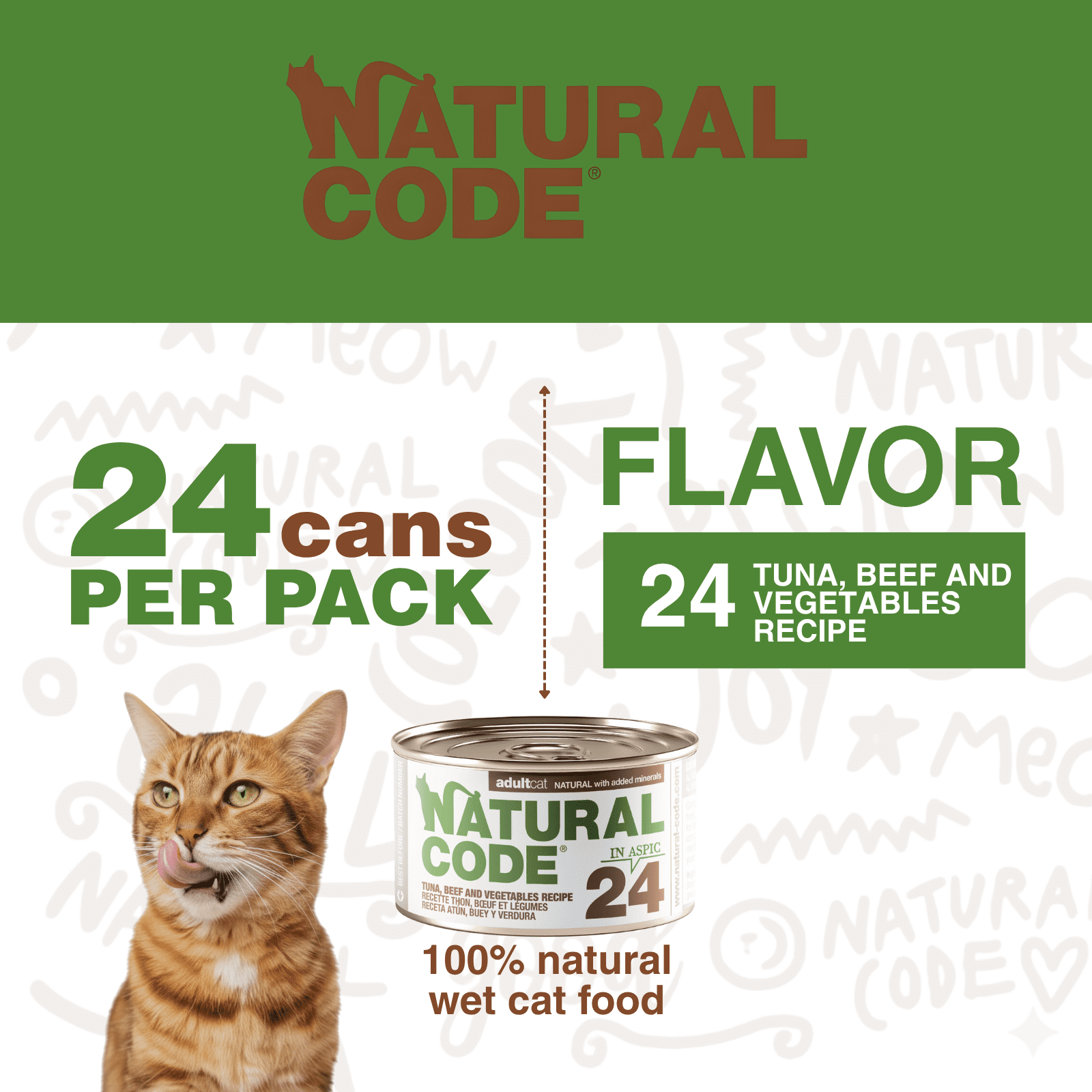 Natural Code - Wet Cat Food, Limited Ingredient Cat Food, High-Protein, Non-GMO, No Artificial Additives, Made In Italy, Tuna, Beef & Vegetables in Aspic for Adult Cats (3 oz, 24 Pack)